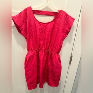 Pink Rose Hot Pink Mini Dress Elastic Waist Cap Sleeve Open Back Y2K Size L